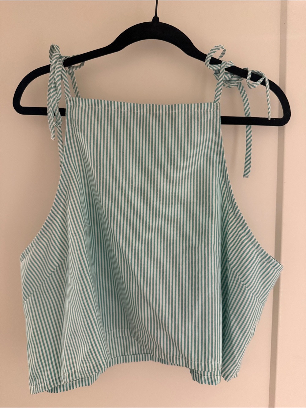 Tie-Shoulder Striped Crop Top - Mint Green